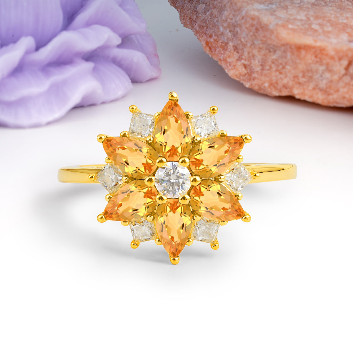 Classic Flower-Shaped 6-Prong Round Cut Citrine Engagement Ring - Additional view