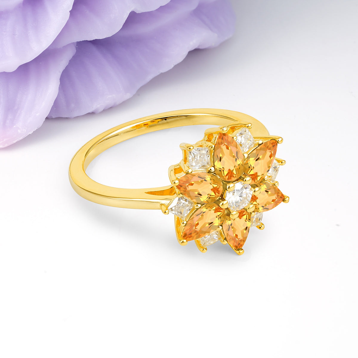 Classic Flower-Shaped 6-Prong Round Cut Citrine Engagement Ring - Additional view