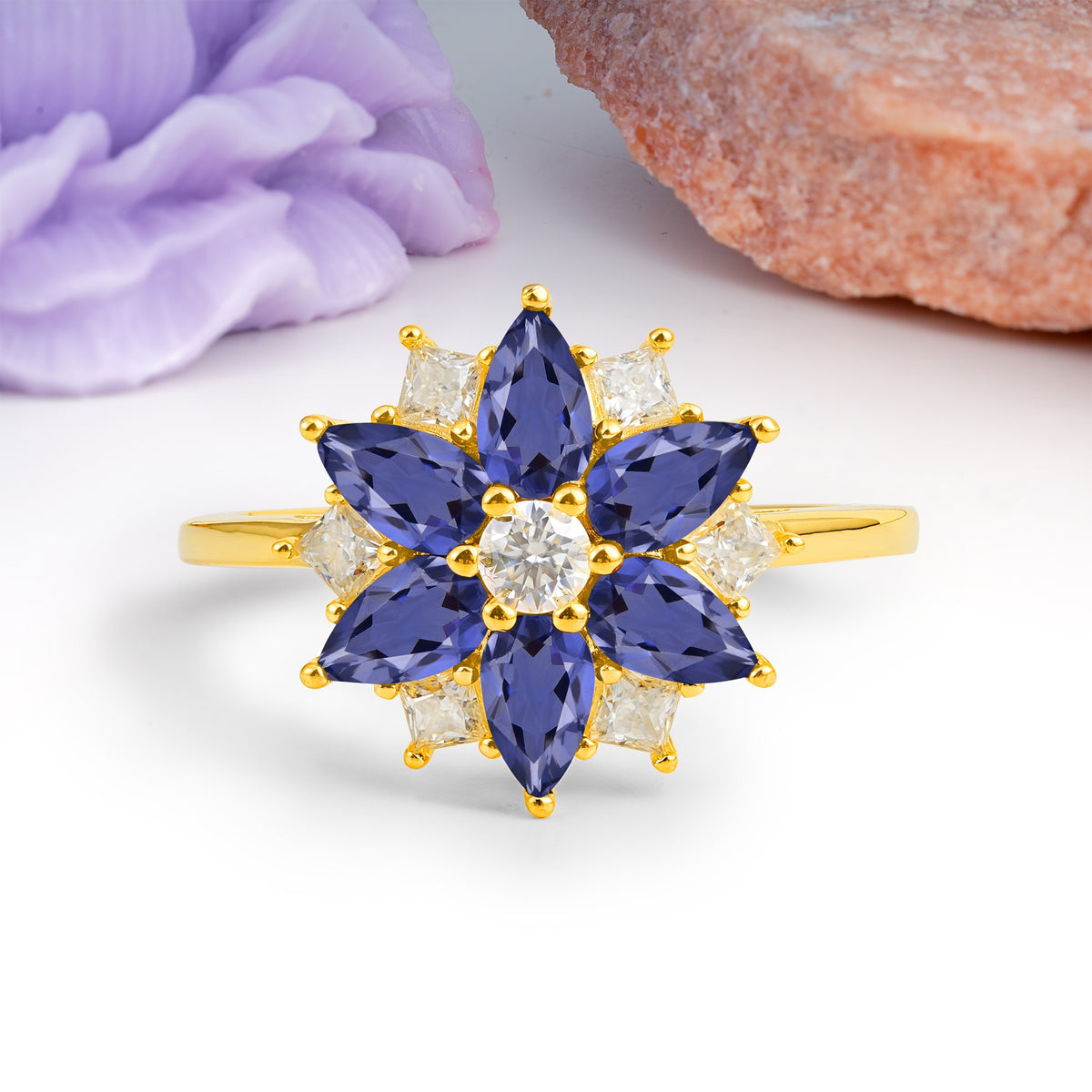 Classic Flower-Shaped 6-Prong Round Cut Tanzanite Engagement Ring - Additional view