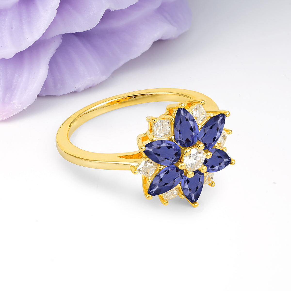 Classic Flower-Shaped 6-Prong Round Cut Tanzanite Engagement Ring - Additional view