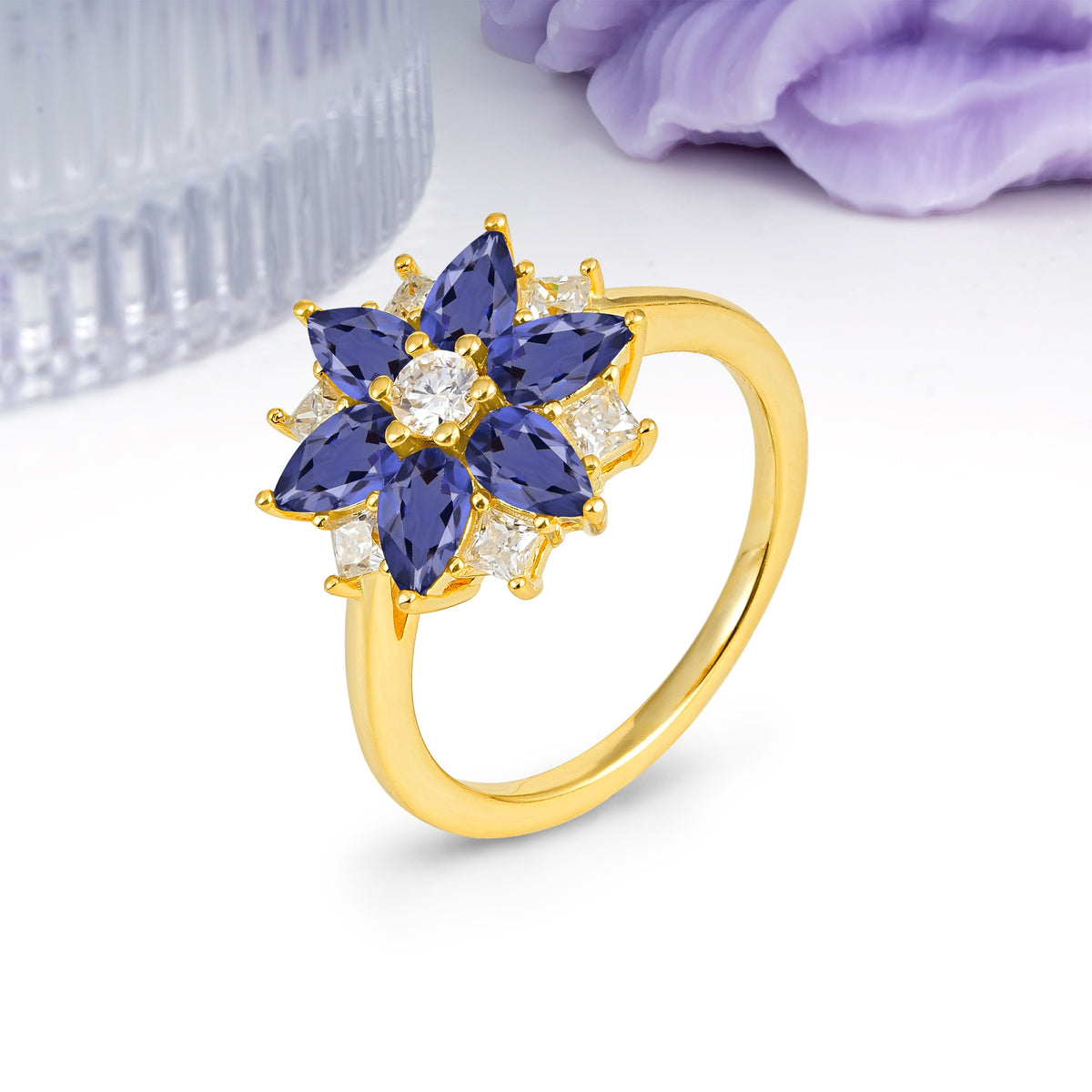 Classic Flower-Shaped 6-Prong Round Cut Tanzanite Engagement Ring - Additional view