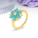 Classic Flower-Shaped 6-Prong Round Cut Turquoise Engagement Ring - Additional view