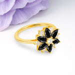 Classic Flower-Shaped 6-Prong Round Cut Black Onyx Engagement Ring - Additional view