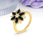Classic Flower-Shaped 6-Prong Round Cut Black Onyx Engagement Ring - Additional view