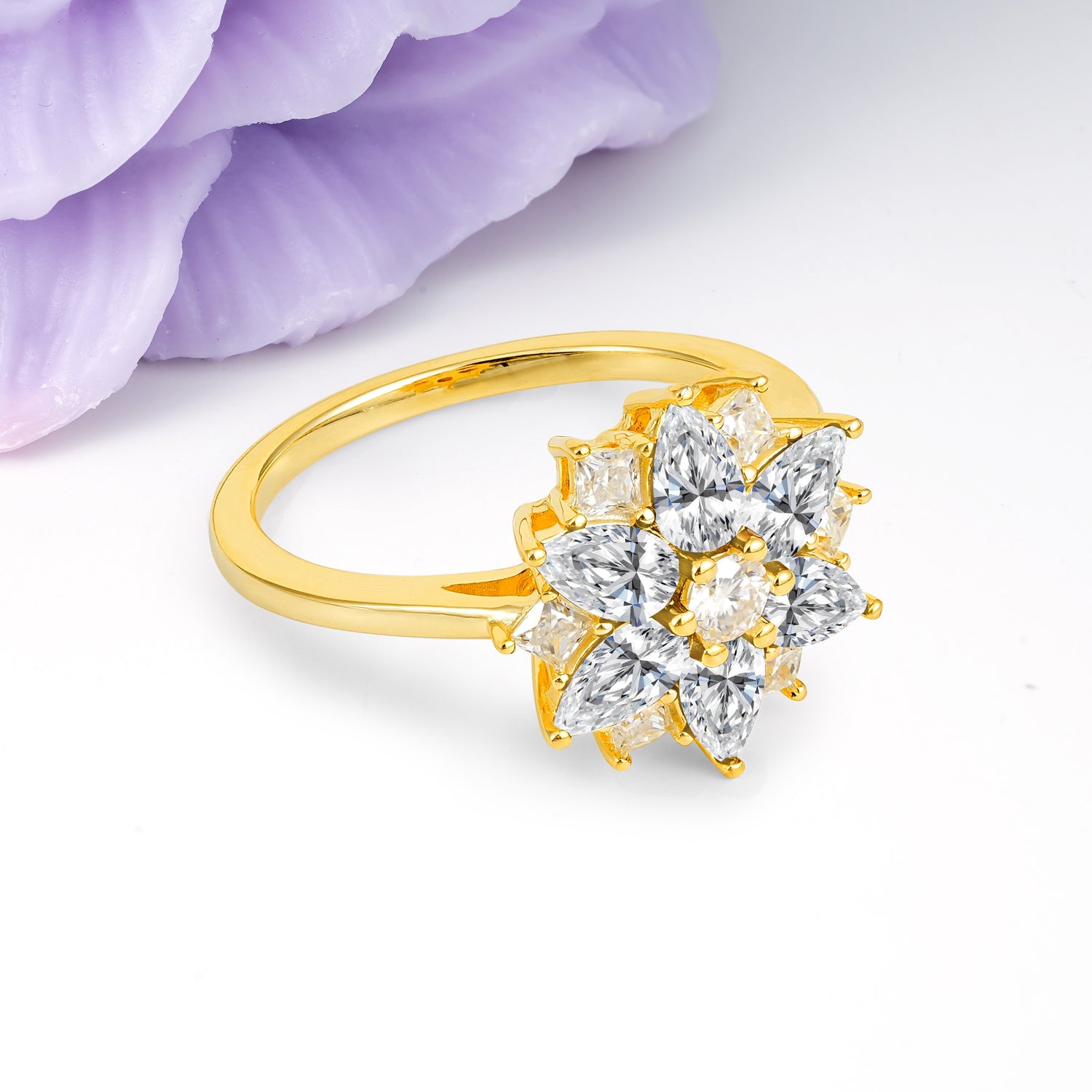 Classic Flower-Shaped 6-Prong Round Cut Lab Diamond Engagement Ring - Additional view
