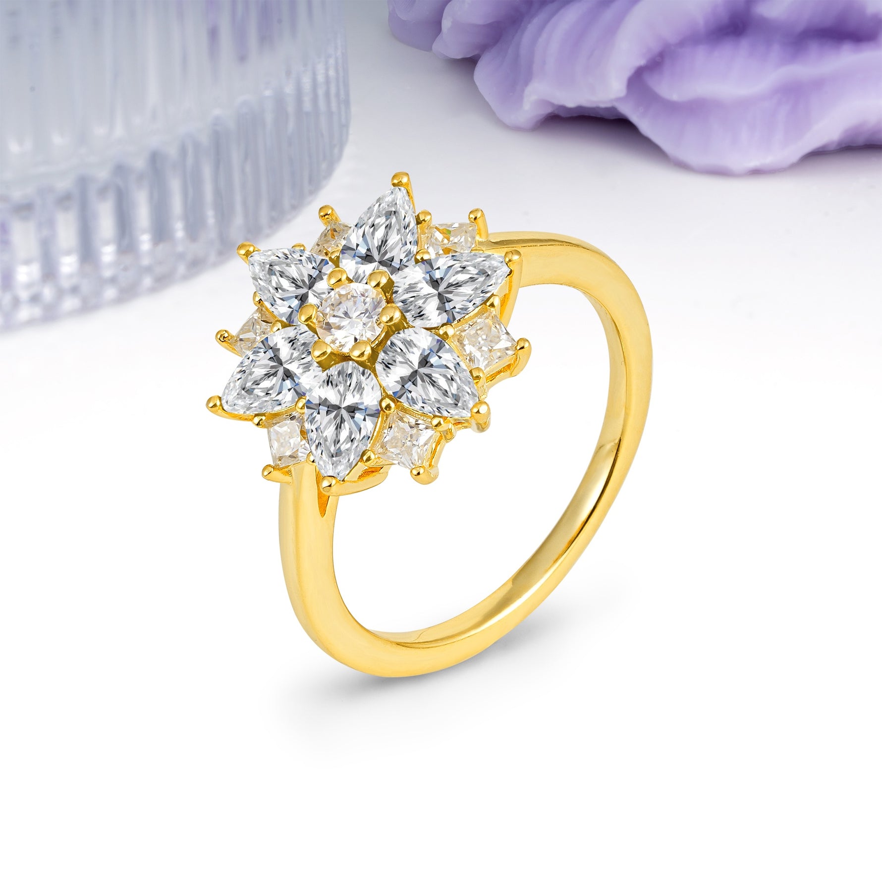 Classic Flower-Shaped 6-Prong Round Cut Lab Diamond Engagement Ring - Additional view