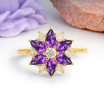 Classic Flower-Shaped 6-Prong Round Cut Amethyst Engagement Ring - Additional view
