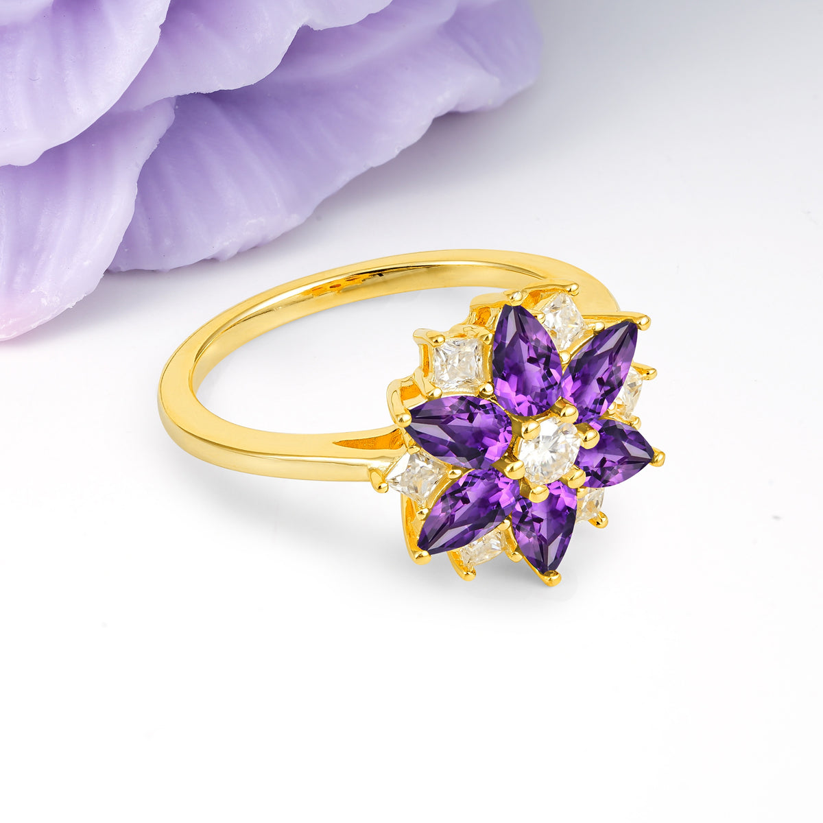 Classic Flower-Shaped 6-Prong Round Cut Amethyst Engagement Ring - Additional view