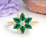 Classic Flower-Shaped 6-Prong Round Cut Emerald Engagement Ring - Additional view