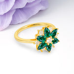 Classic Flower-Shaped 6-Prong Round Cut Emerald Engagement Ring - Additional view
