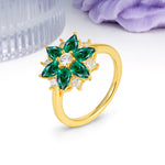Classic Flower-Shaped 6-Prong Round Cut Emerald Engagement Ring - Additional view