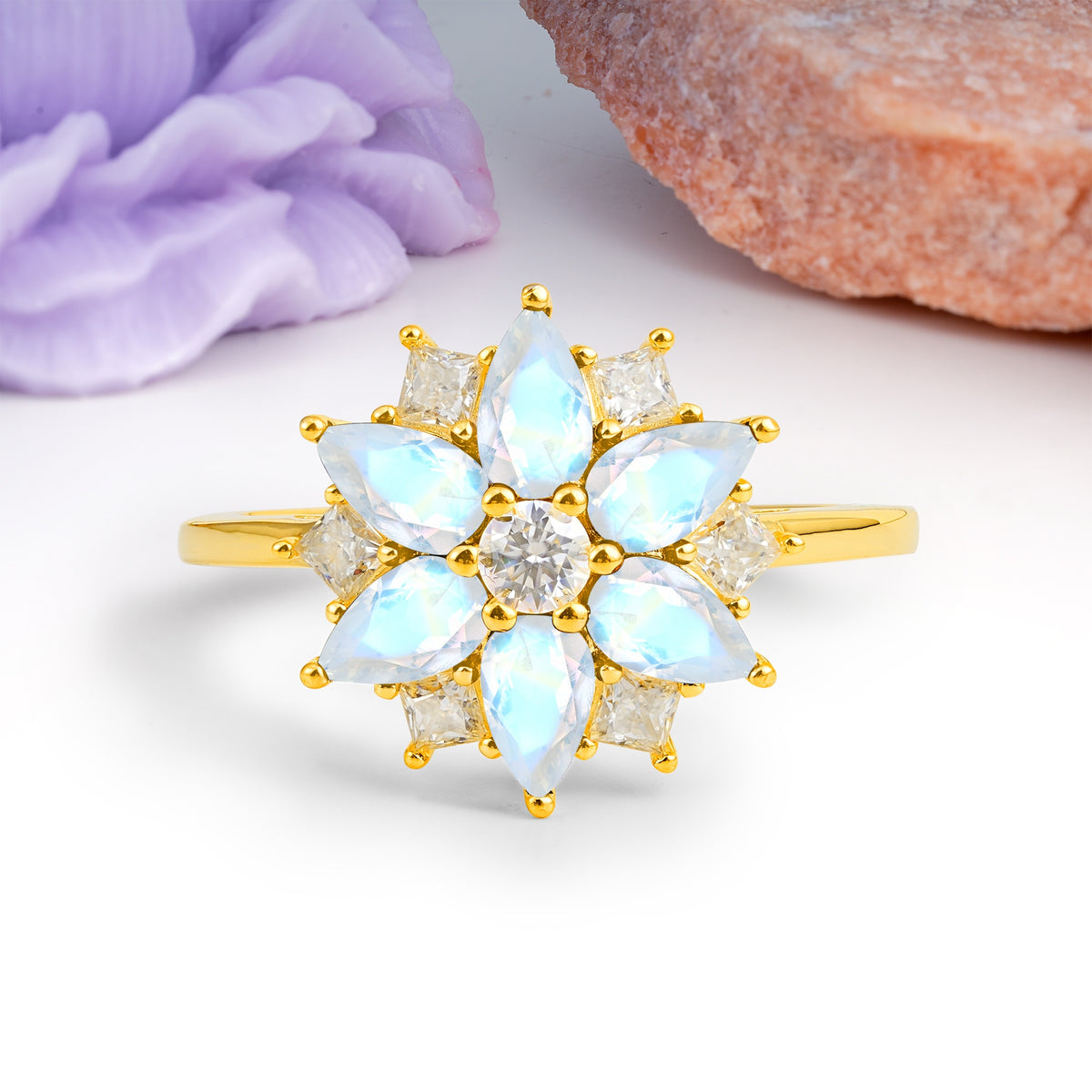 Classic Flower-Shaped 6-Prong Round Cut Moonstone Engagement Ring - Additional view