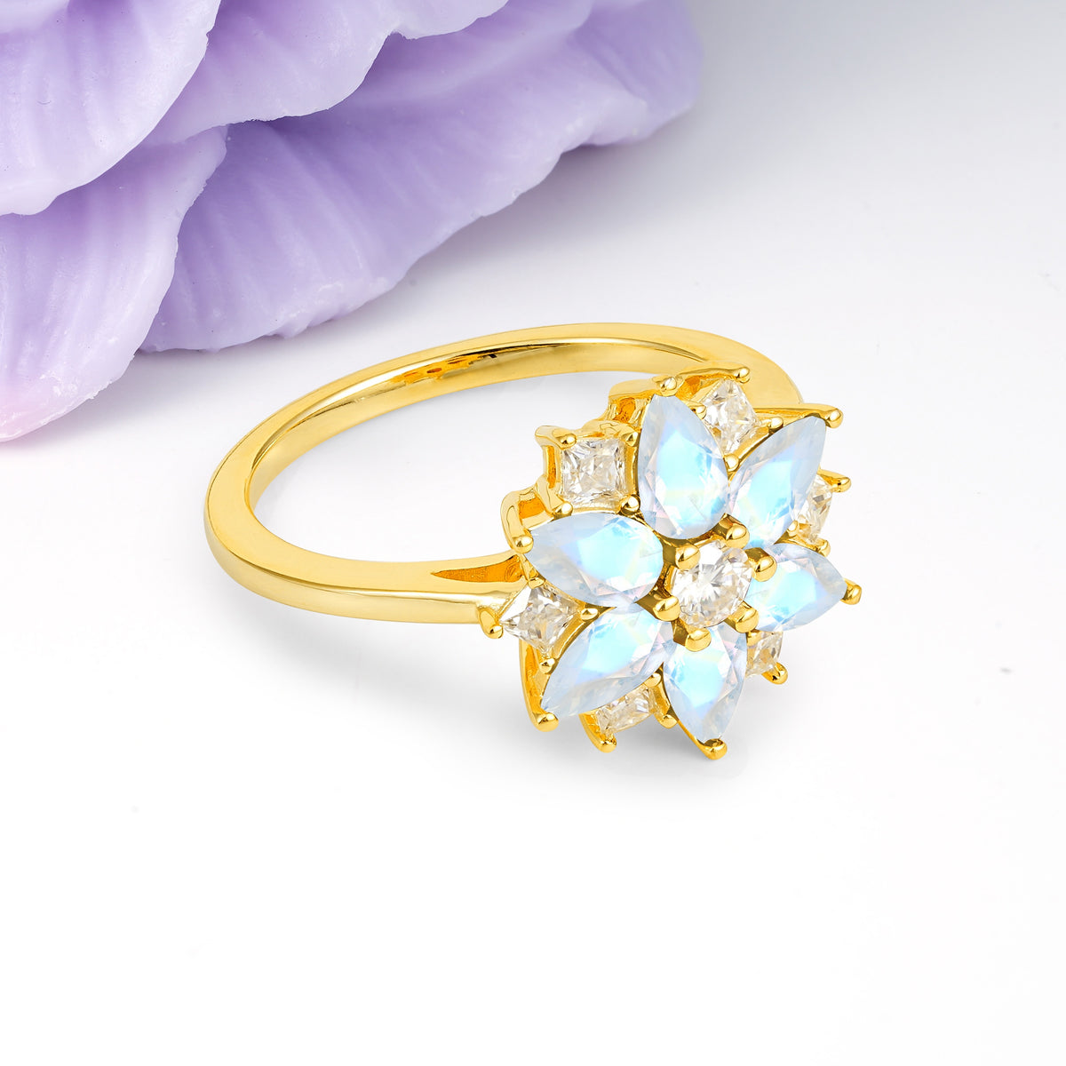 Classic Flower-Shaped 6-Prong Round Cut Moonstone Engagement Ring - Additional view