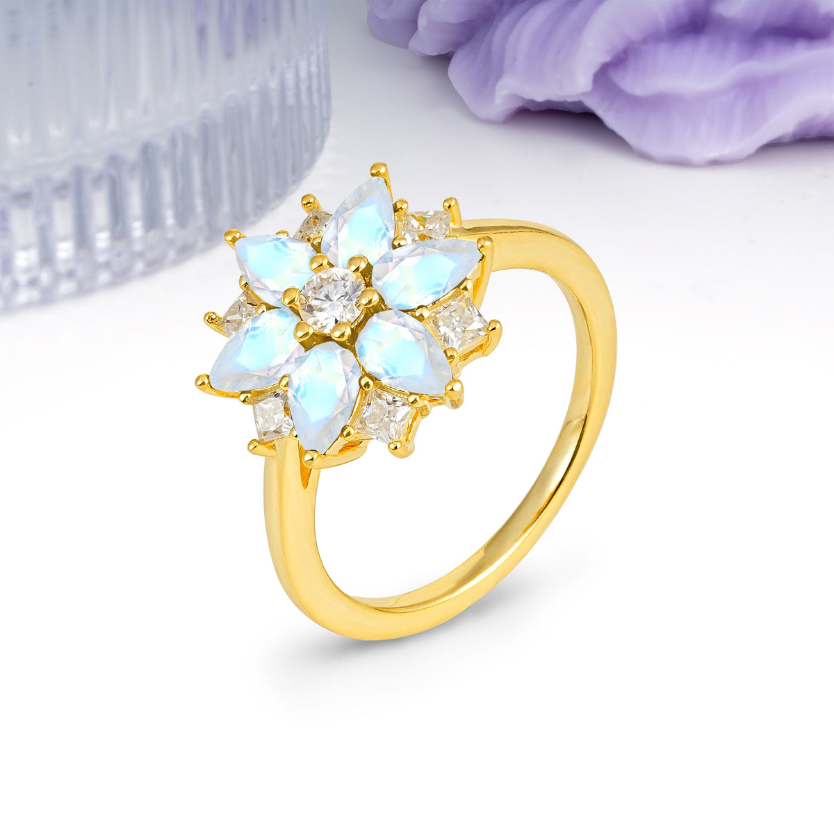 Classic Flower-Shaped 6-Prong Round Cut Moonstone Engagement Ring - Additional view