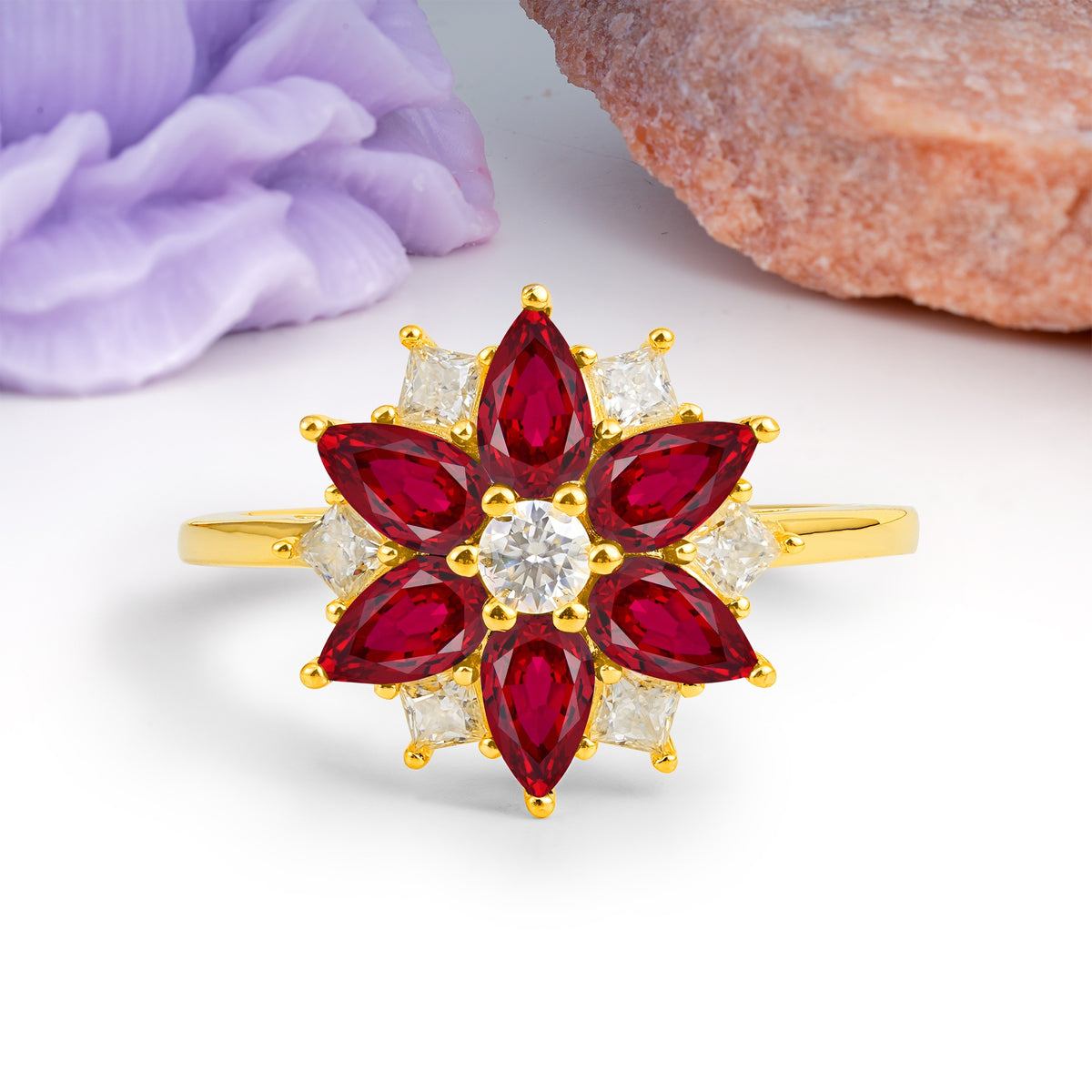 Classic Flower-Shaped 6-Prong Round Cut Ruby Engagement Ring - Additional view
