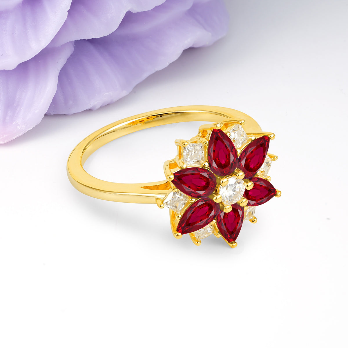 Classic Flower-Shaped 6-Prong Round Cut Ruby Engagement Ring - Additional view