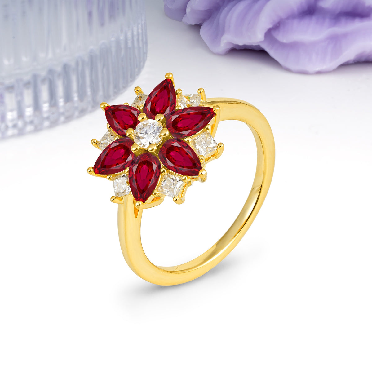 Classic Flower-Shaped 6-Prong Round Cut Ruby Engagement Ring - Additional view