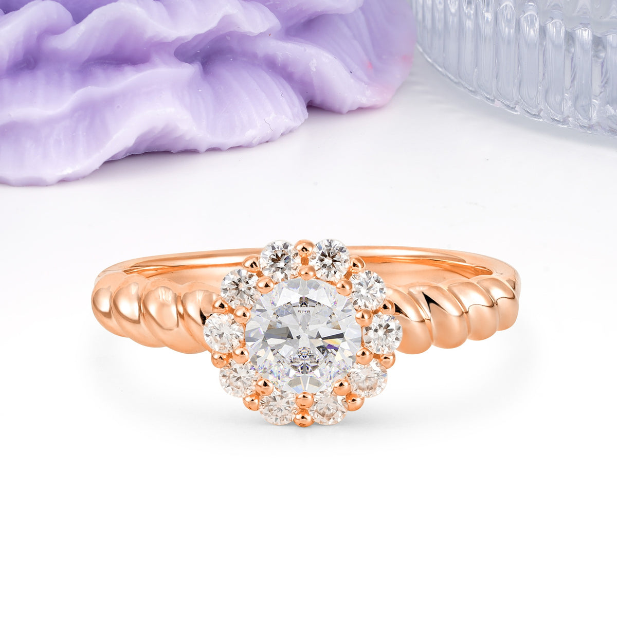 Classic Flower-Shaped 10-Prong Round Cut Moissanite Engagement Ring - Additional view