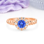 Classic Flower-Shaped 10-Prong Round Cut Sapphire Engagement Ring - Additional view