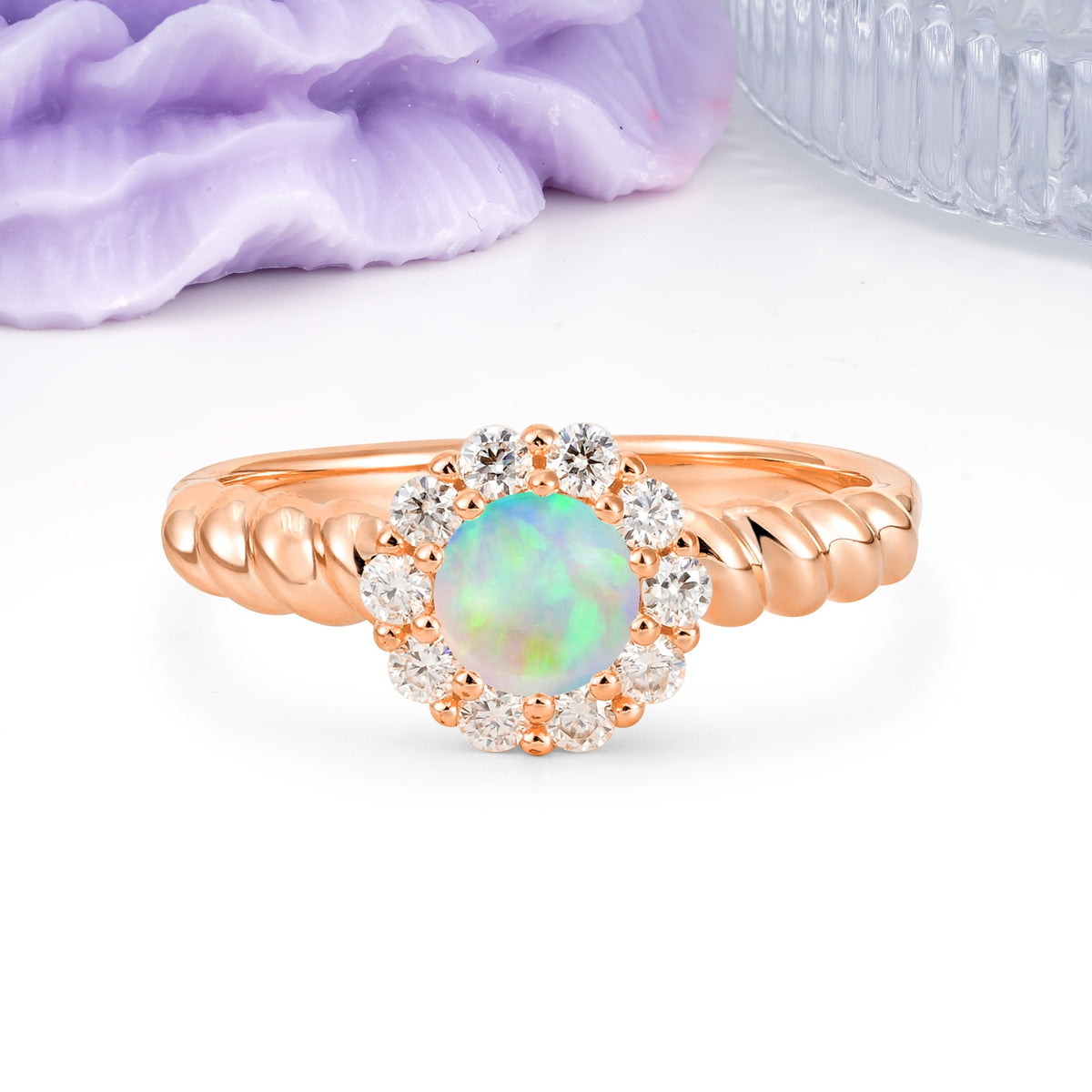 Classic Flower-Shaped 10-Prong Round Cut Fire Opal Engagement Ring - Additional view