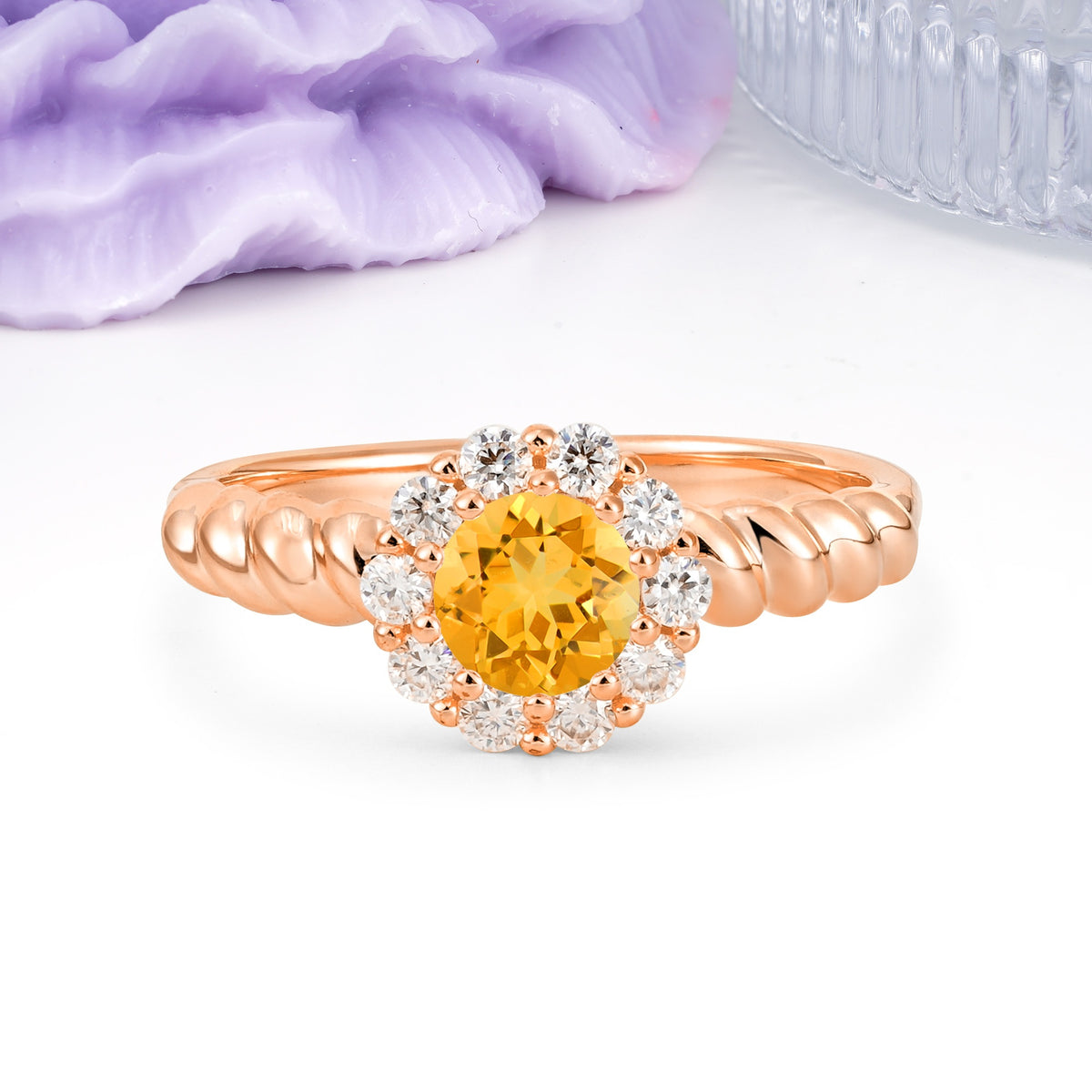 Classic Flower-Shaped 10-Prong Round Cut Citrine Engagement Ring - Additional view