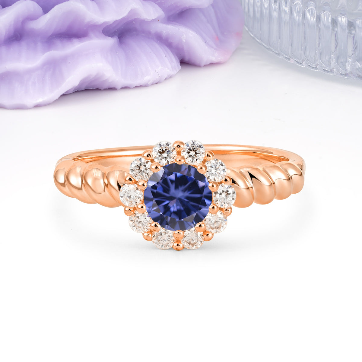 Classic Flower-Shaped 10-Prong Round Cut Tanzanite Engagement Ring - Additional view