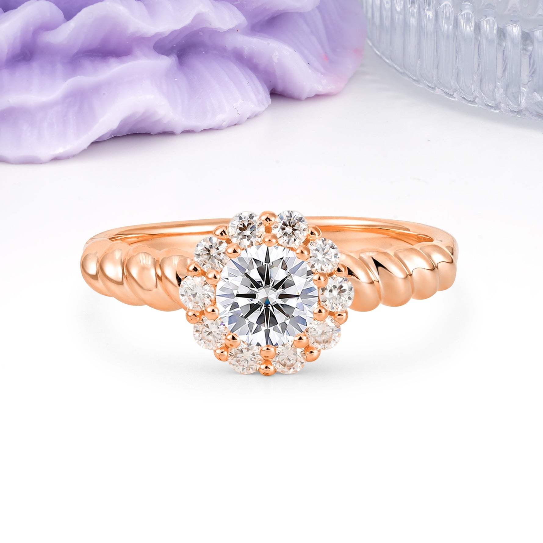 Classic Flower-Shaped 10-Prong Round Cut Lab Diamond Engagement Ring - Additional view