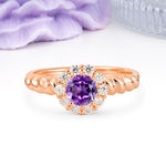 Classic Flower-Shaped 10-Prong Round Cut Amethyst Engagement Ring - Additional view