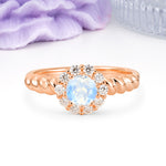 Classic Flower-Shaped 10-Prong Round Cut Moonstone Engagement Ring - Additional view