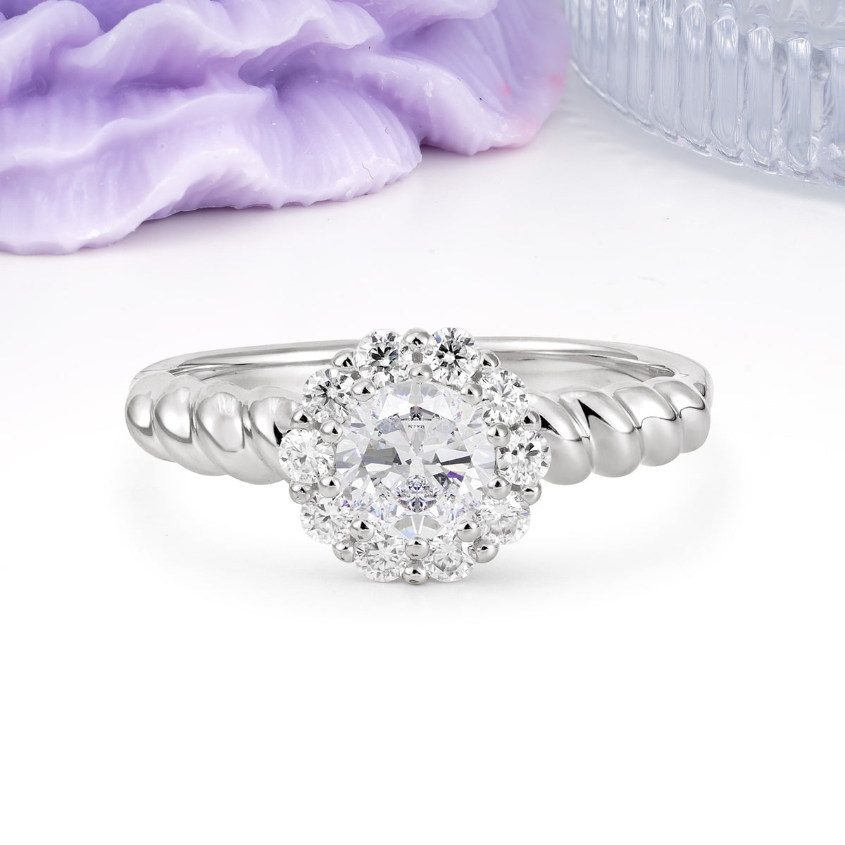 Classic Flower-Shaped 10-Prong Round Cut Moissanite Engagement Ring - Additional view