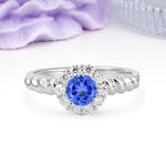 Classic Flower-Shaped 10-Prong Round Cut Sapphire Engagement Ring - Additional view