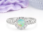 Classic Flower-Shaped 10-Prong Round Cut Fire Opal Engagement Ring - Additional view