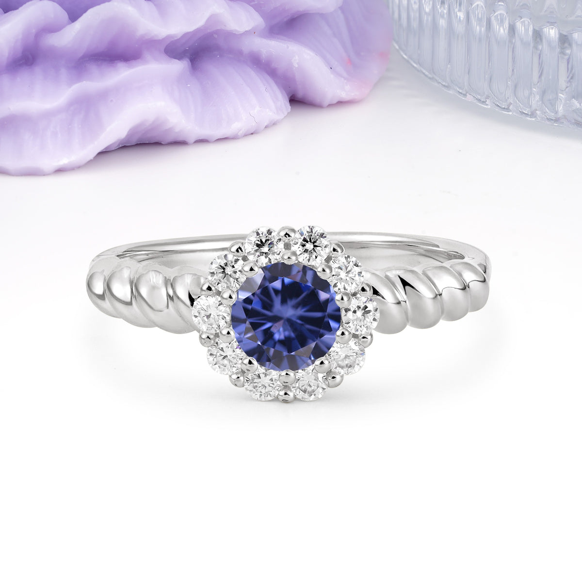 Classic Flower-Shaped 10-Prong Round Cut Tanzanite Engagement Ring - Additional view