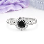 Classic Flower-Shaped 10-Prong Round Cut Black Onyx Engagement Ring - Additional view