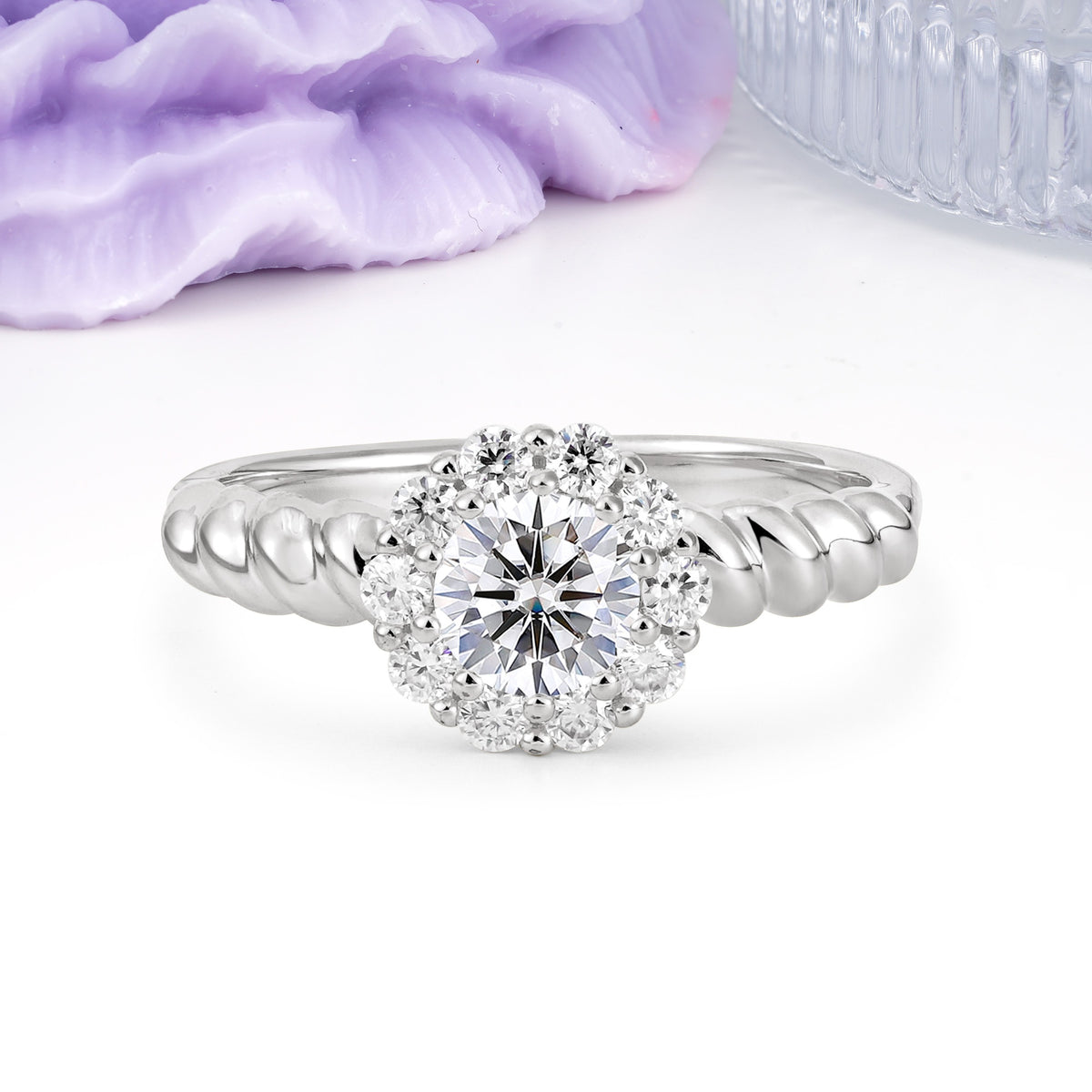 Classic Flower-Shaped 10-Prong Round Cut Lab Diamond Engagement Ring - Additional view