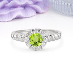 Classic Flower-Shaped 10-Prong Round Cut Peridot Engagement Ring - Additional view