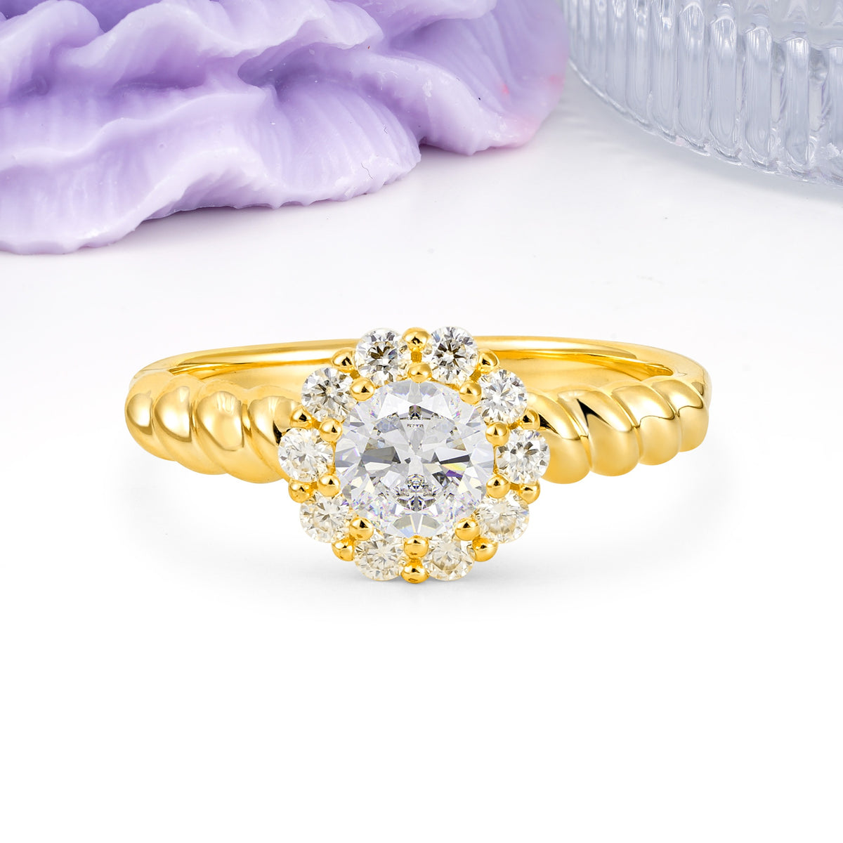 Classic Flower-Shaped 10-Prong Round Cut Moissanite Engagement Ring - Additional view