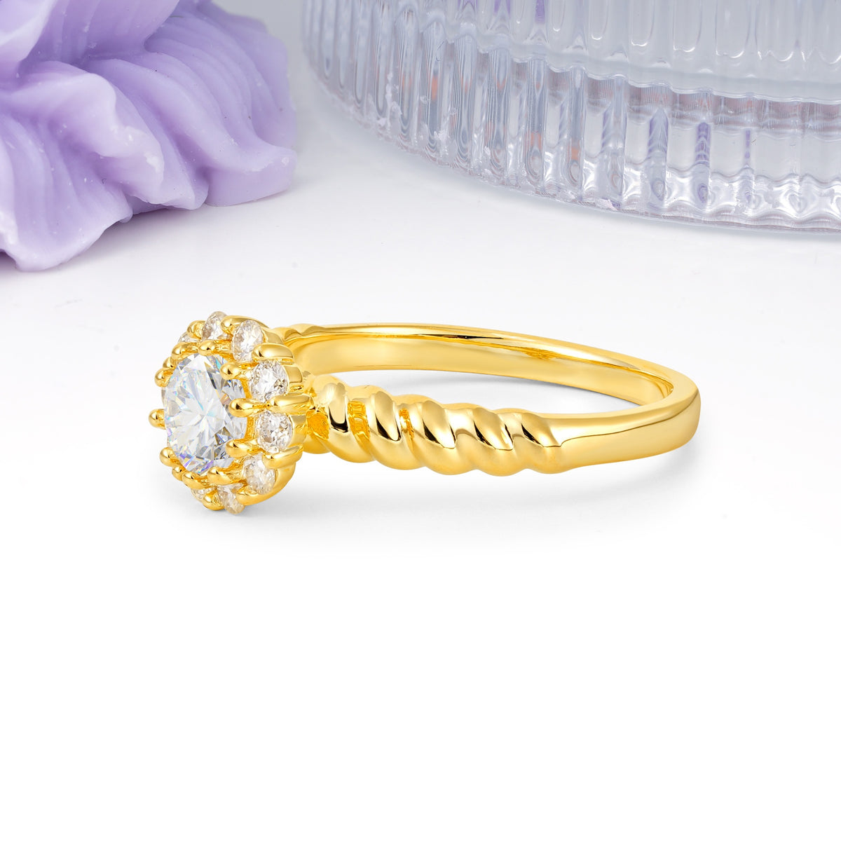 Classic Flower-Shaped 10-Prong Round Cut Moissanite Engagement Ring - Additional view