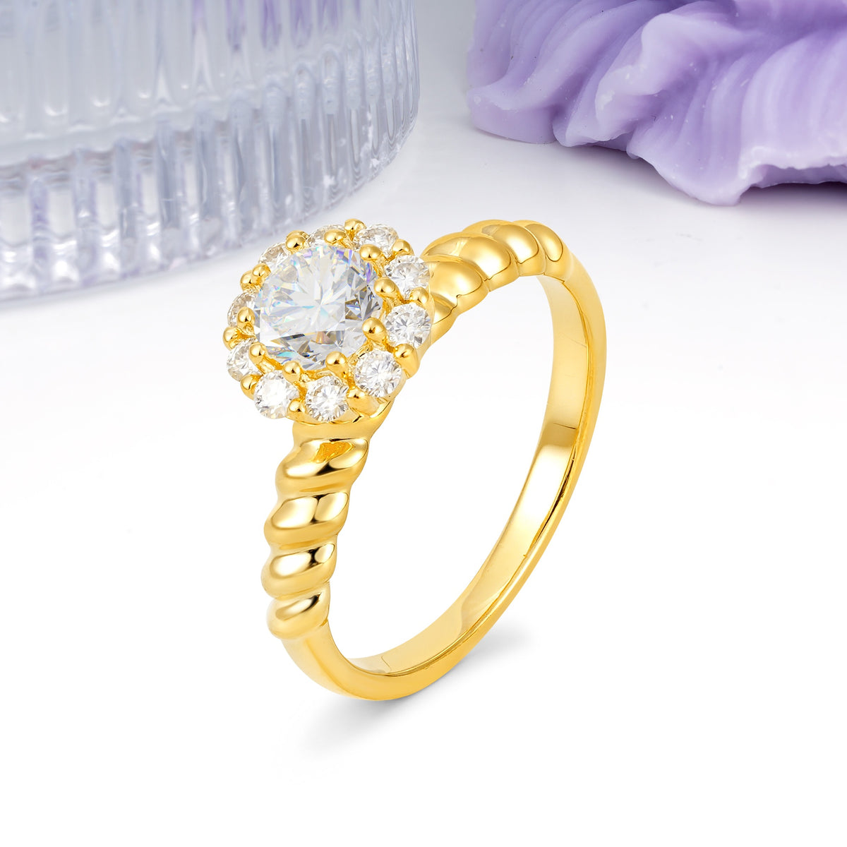 Classic Flower-Shaped 10-Prong Round Cut Moissanite Engagement Ring - Additional view