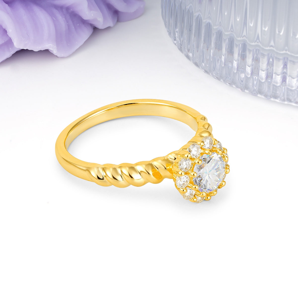 Classic Flower-Shaped 10-Prong Round Cut Moissanite Engagement Ring - Additional view