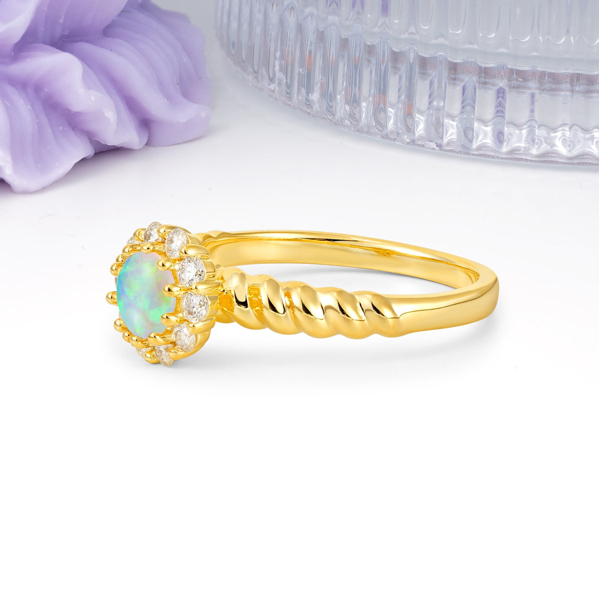 Classic Flower-Shaped 10-Prong Round Cut Fire Opal Engagement Ring - Additional view