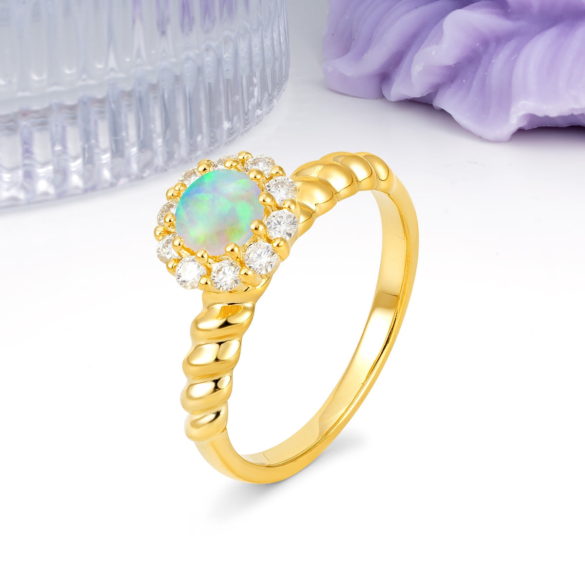 Classic Flower-Shaped 10-Prong Round Cut Fire Opal Engagement Ring - Additional view