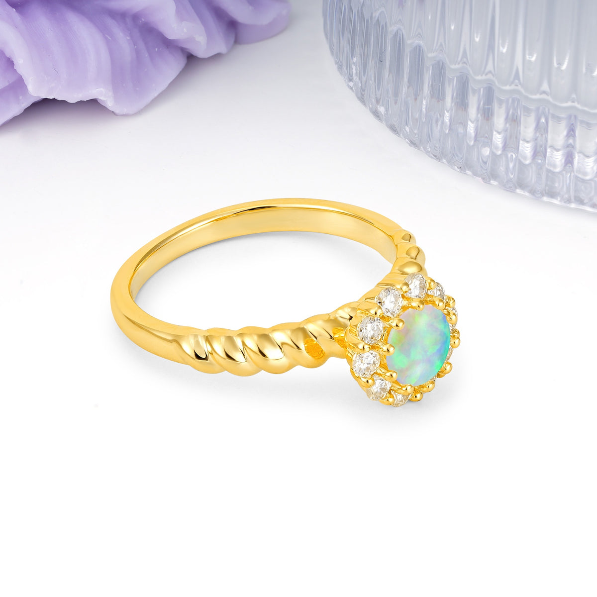 Classic Flower-Shaped 10-Prong Round Cut Fire Opal Engagement Ring - Additional view