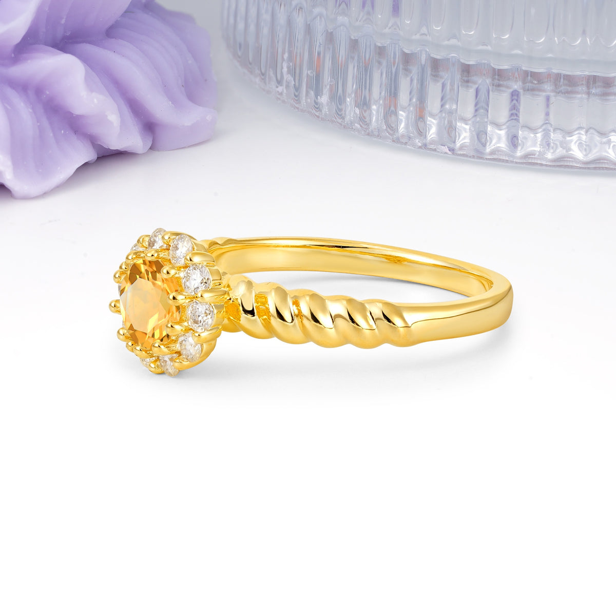 Classic Flower-Shaped 10-Prong Round Cut Citrine Engagement Ring - Additional view