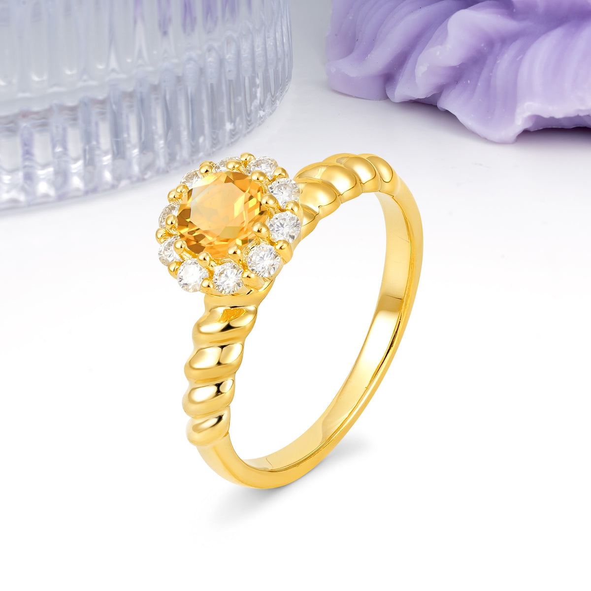 Classic Flower-Shaped 10-Prong Round Cut Citrine Engagement Ring - Additional view
