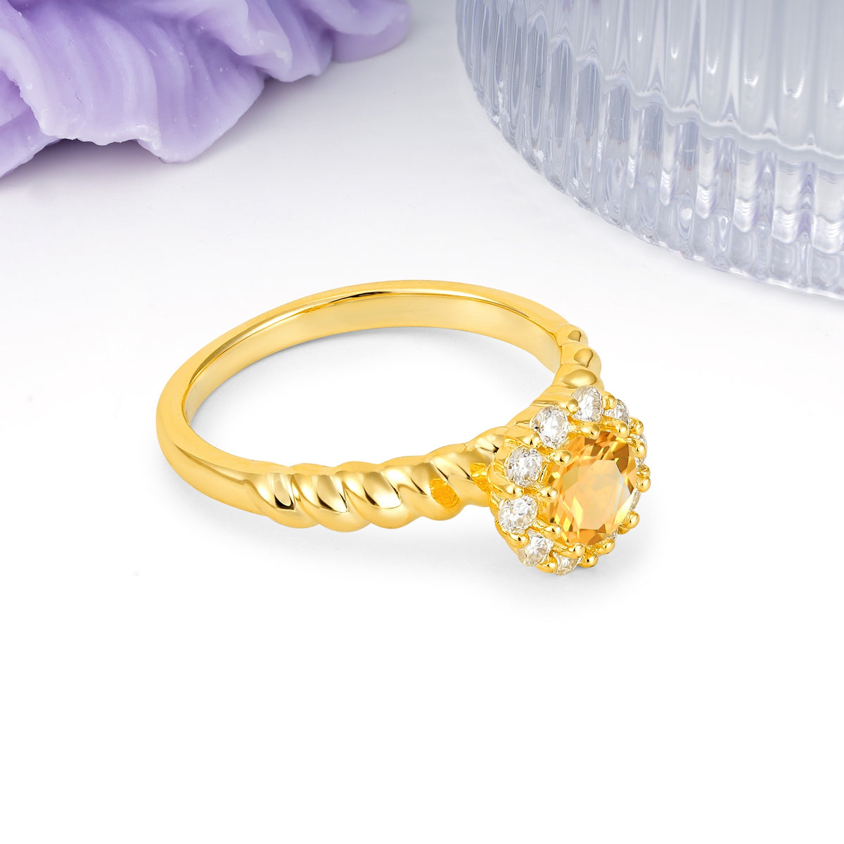 Classic Flower-Shaped 10-Prong Round Cut Citrine Engagement Ring - Additional view