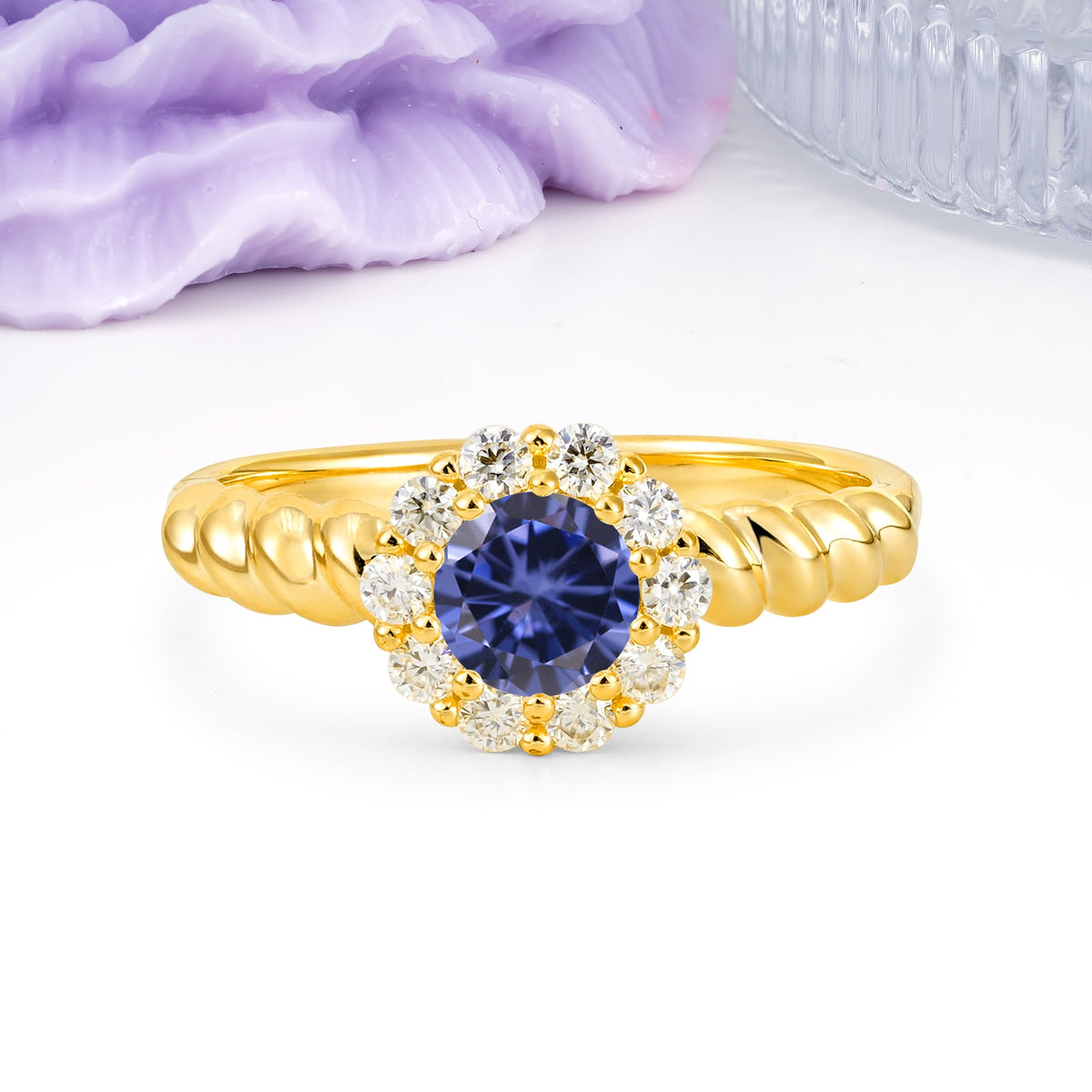 Classic Flower-Shaped 10-Prong Round Cut Tanzanite Engagement Ring - Additional view