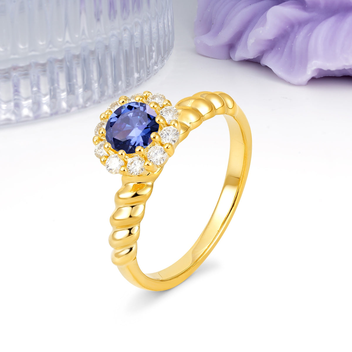 Classic Flower-Shaped 10-Prong Round Cut Tanzanite Engagement Ring - Additional view
