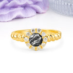 Classic Flower-Shaped 10-Prong Round Cut Black Rutilated Quartz Engagement Ring - Additional view