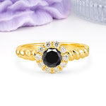Classic Flower-Shaped 10-Prong Round Cut Black Onyx Engagement Ring - Additional view